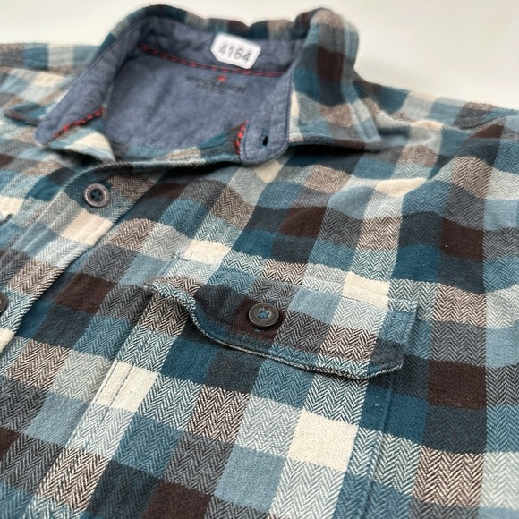 Woolrich Flannel Shirt Men's XL Blue White Plaid Thick Cotton Herringbone Weave - Picture 3 of 13